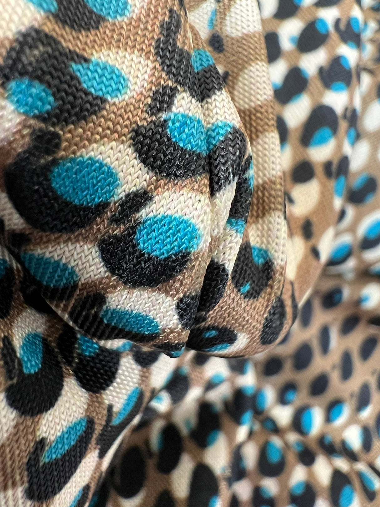 Printed Polyester Elastane Knitted Fabric Brown Blue