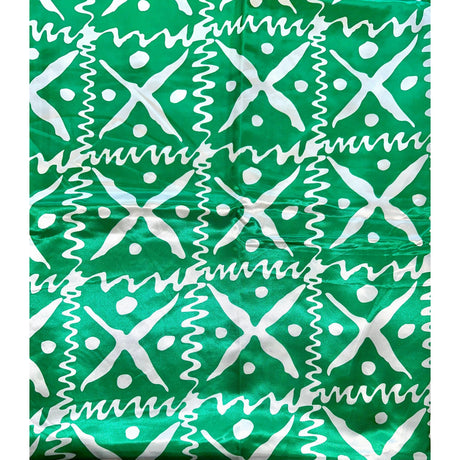 Naija To The Max Synthetic Satin Fabric - Green White African Print, 58" Width (Per Yard)