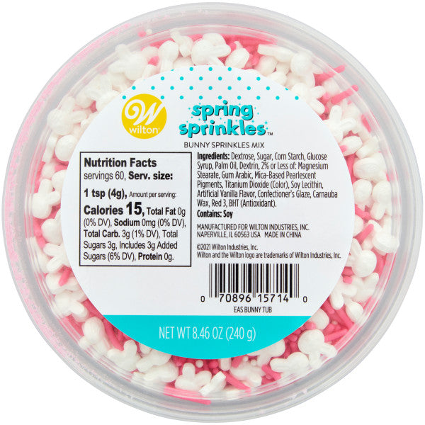 Wilton Bright Pink and White Easter Bunny and Jimmies Sprinkle Mix, 8.46 oz.