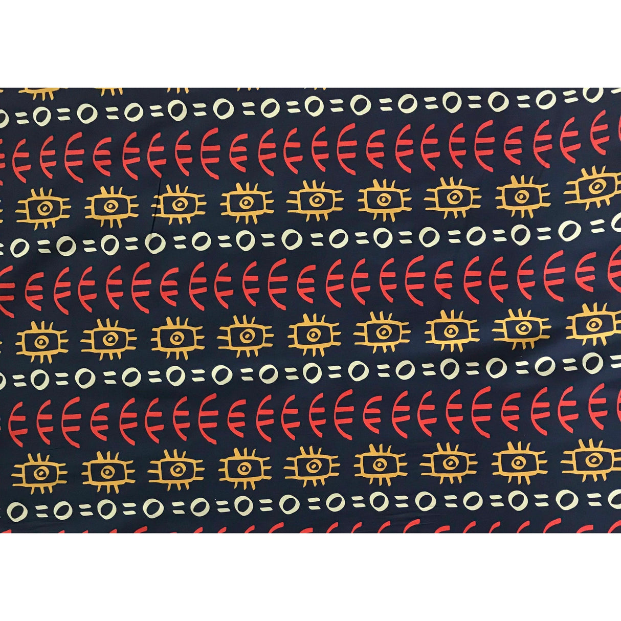 Abimbola Stretch Cotton Satin Fabric - Navy, Orange, Marigold, Beige African Print, 58" Width (1 Yard)