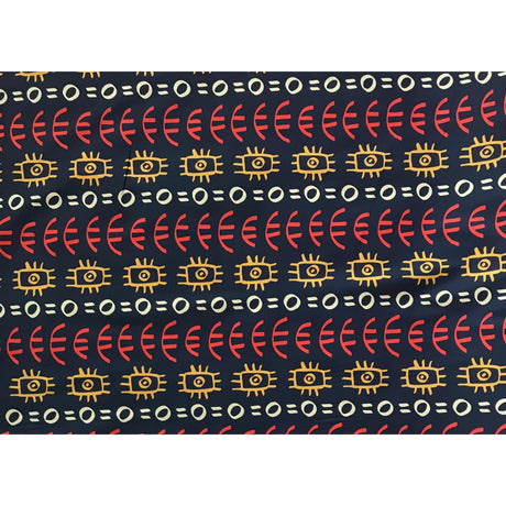 Abimbola Stretch Cotton Satin Fabric - Navy, Orange, Marigold, Beige African Print, 58" Width (1 Yard)
