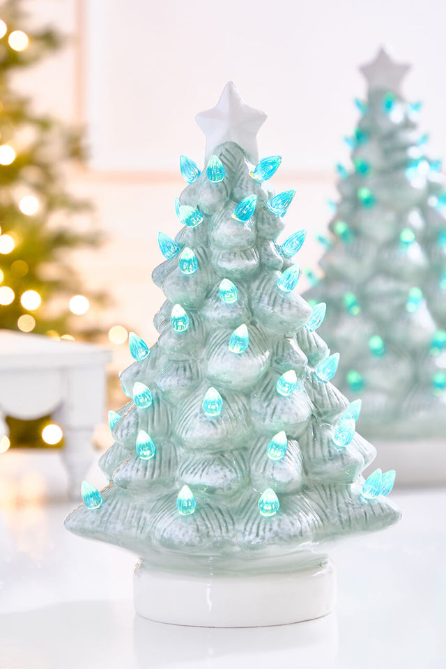 11.5" Light Blue Ceramic LED Tree