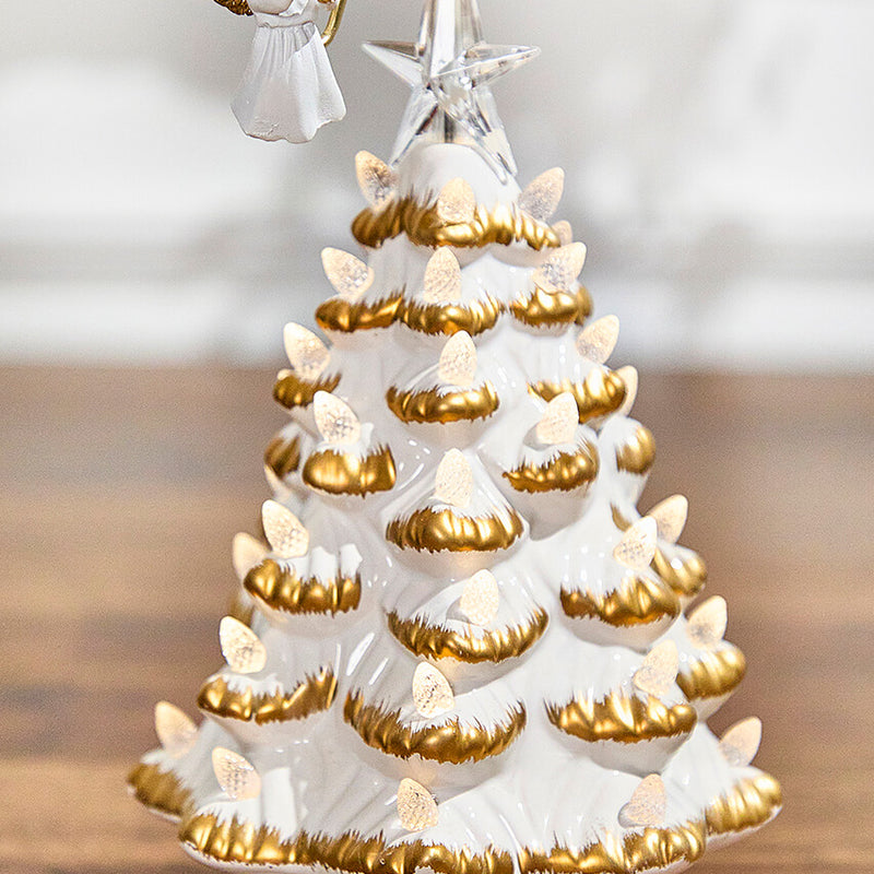 10" Lighted Ceramic Christmas Tree With Rotating Angel