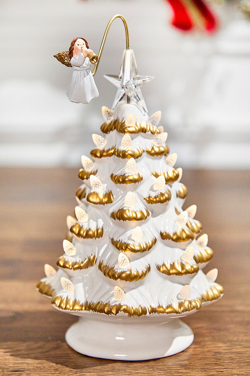 10" Lighted Ceramic Christmas Tree With Rotating Angel