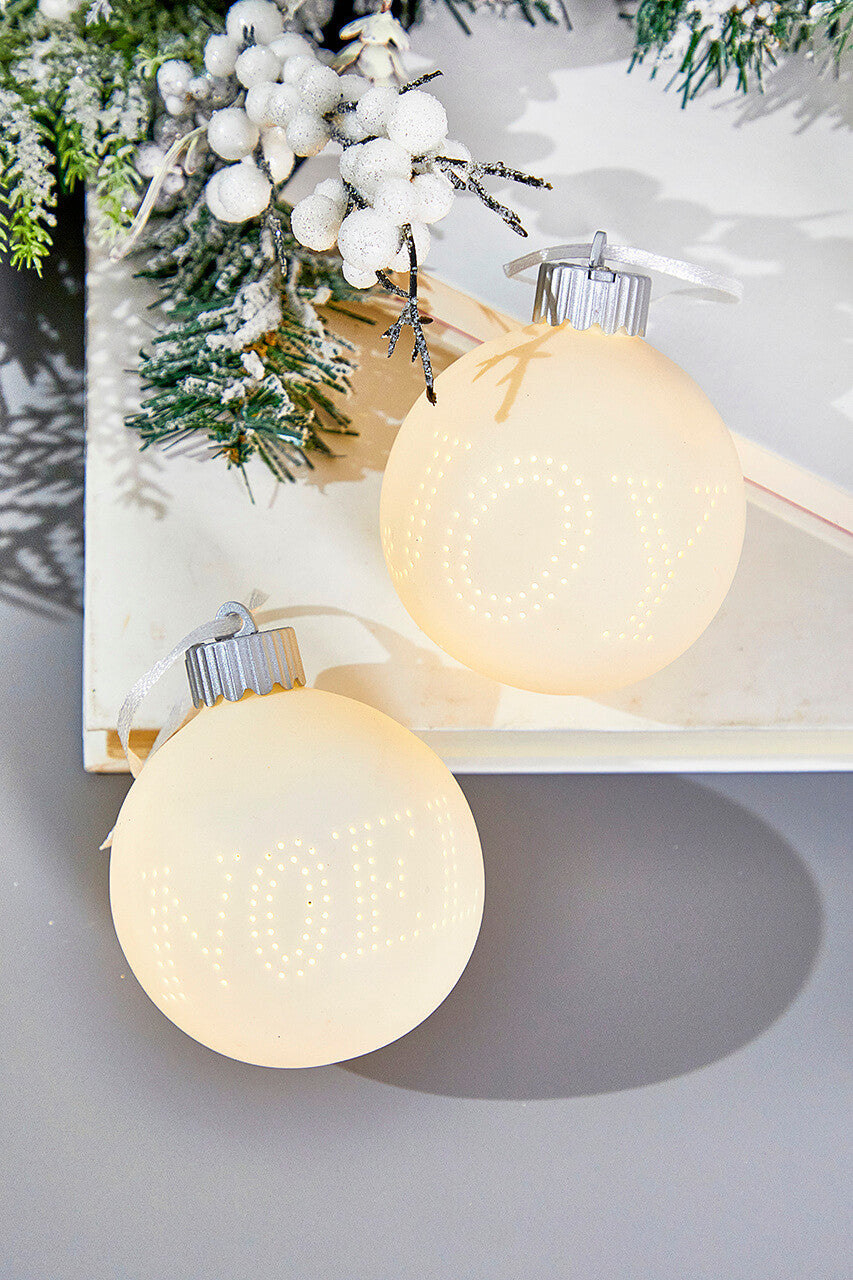 3" Lighted Text Ceramic Ornament Joy Noel Decor