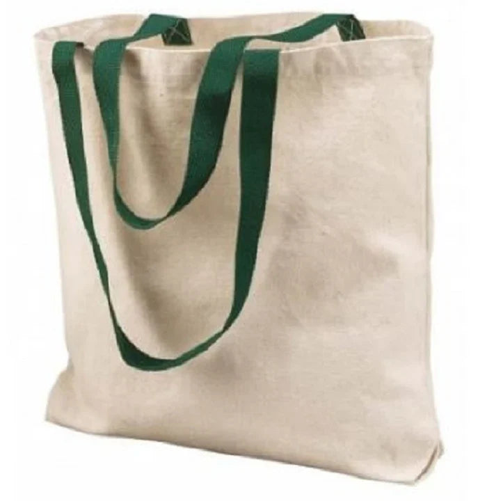 Canvas Tote Bag - Tan, Forest Green Handle, 15" X 14" X 3" (1 Bag)