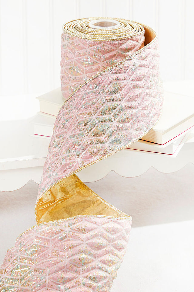 4" x 5 Yard Pink Chadwick Dupioni Back Ribbon