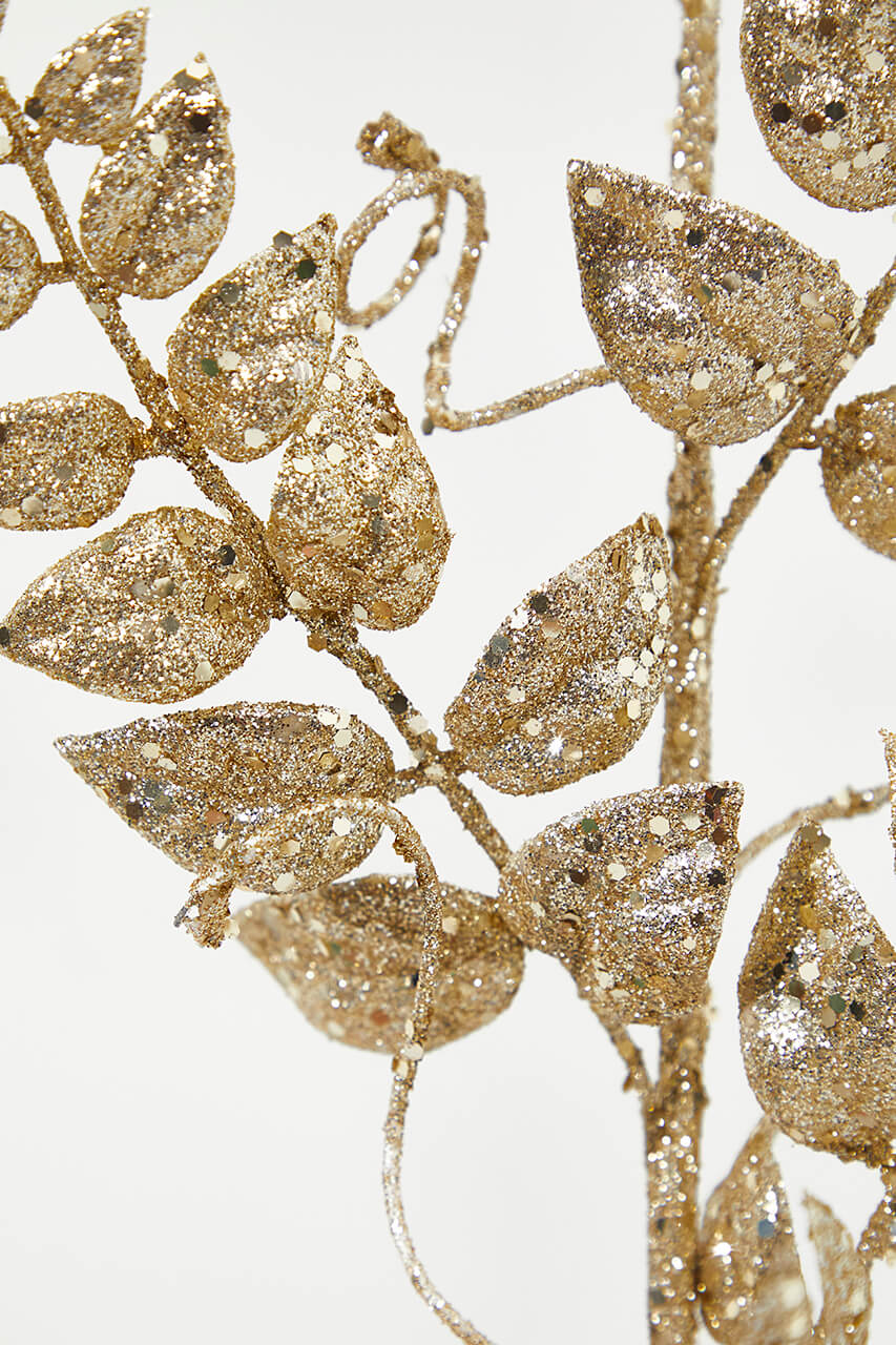 35” Champagne Glitter Leaf Spray