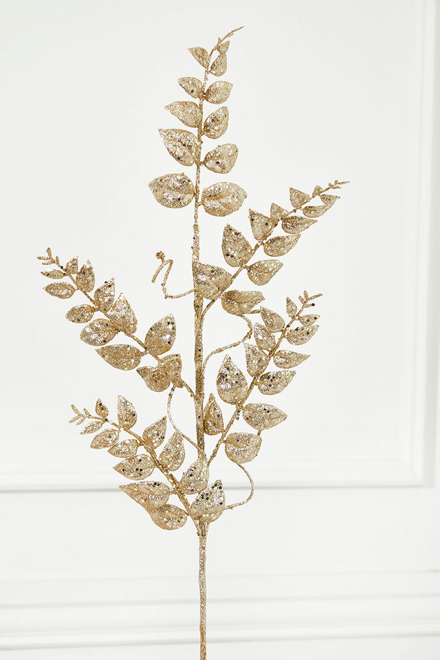 35” Champagne Glitter Leaf Spray