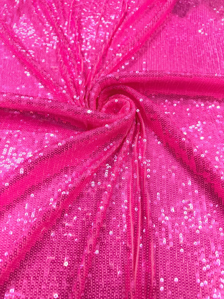 Chain Iridescent Shiny Sequins 4 Way Stretch Mesh Fabric - Hot Pink, Apple Green, 54" Width (1 Yard)