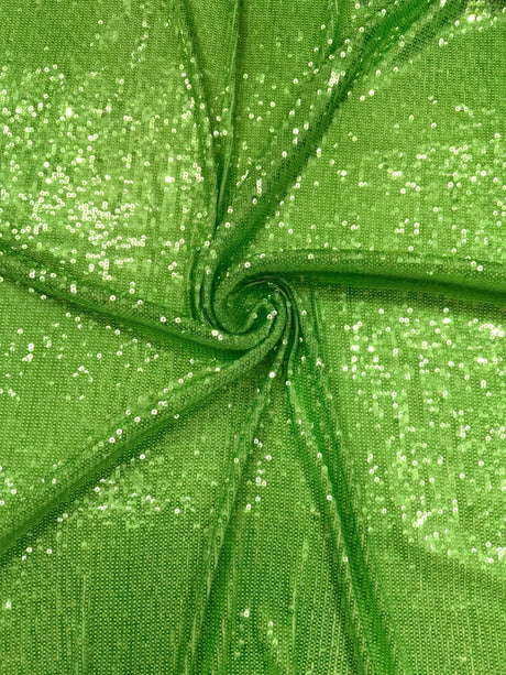 Chain Iridescent Shiny Sequins 4 Way Stretch Mesh Fabric - Hot Pink, Apple Green, 54" Width (1 Yard)