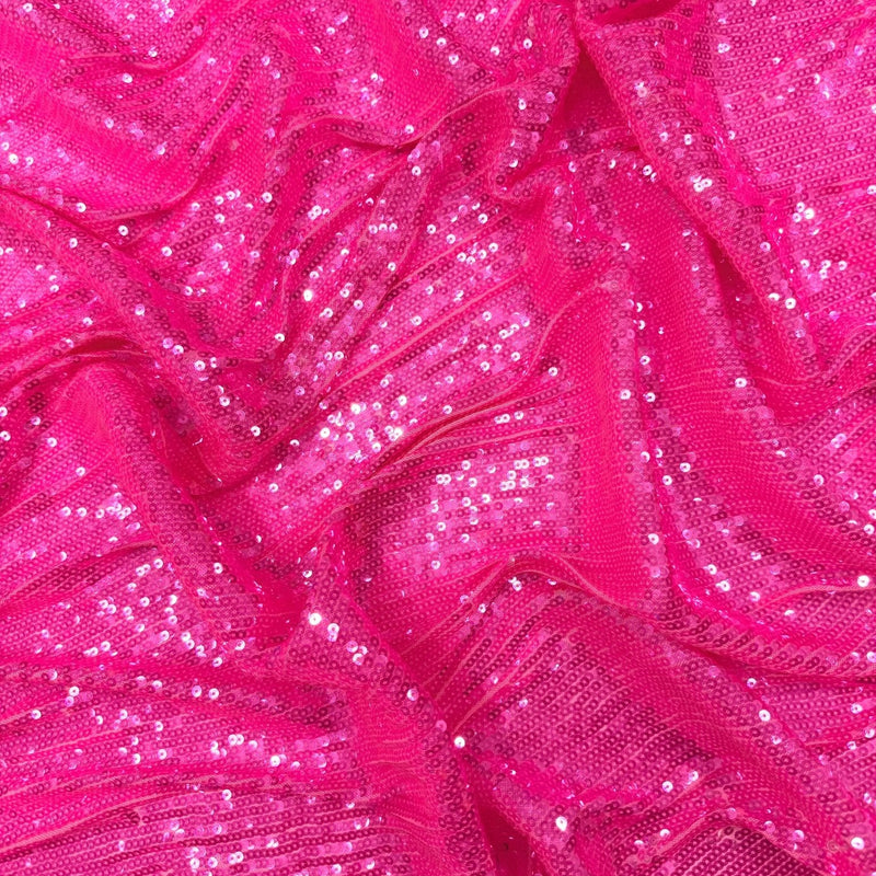 Chain Iridescent Shiny Sequins 4 Way Stretch Mesh Fabric - Hot Pink, Apple Green, 54" Width (1 Yard)