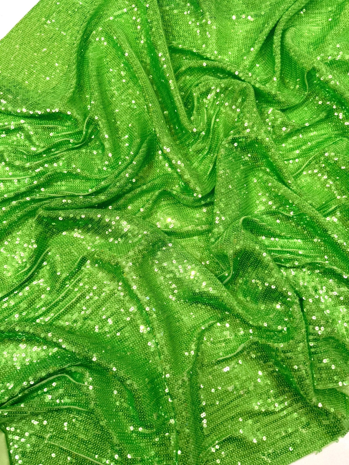 Chain Iridescent Shiny Sequins 4 Way Stretch Mesh Fabric - Hot Pink, Apple Green, 54" Width (1 Yard)