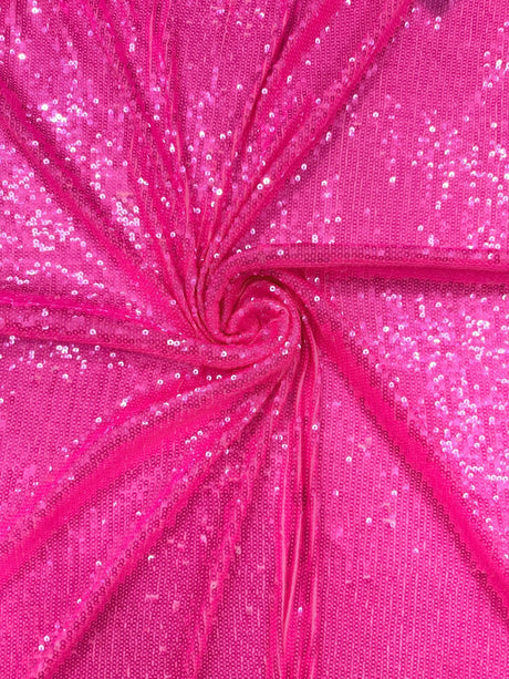 Chain Iridescent Shiny Sequins 4 Way Stretch Mesh Fabric - Hot Pink, Apple Green, 54" Width (1 Yard)