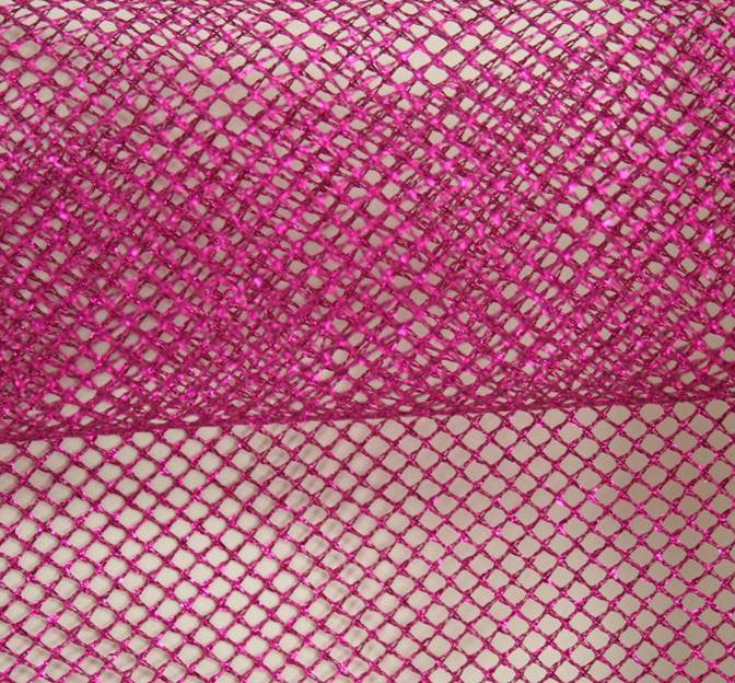 Chain Net With Foil Fuschia Polyester Metallic Fabric - Fuschia Chain Net, 44/45" Width (1 Yard)