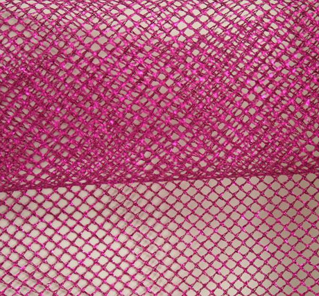 Chain Net With Foil Fuschia Polyester Metallic Fabric - Fuschia Chain Net, 44/45" Width (1 Yard)