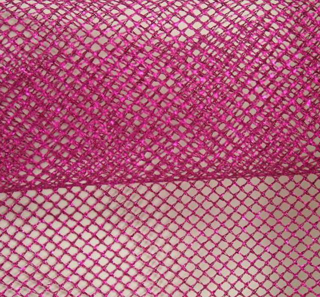 Chain Net With Foil Fuschia Polyester Metallic Fabric - Fuschia Chain Net, 44/45" Width (1 Yard)