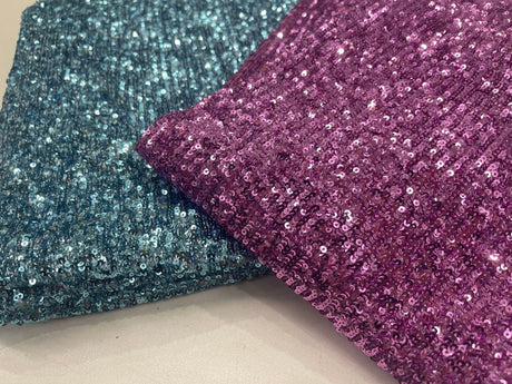 Chain Sequin 4 Way Stretch Mesh Fabric - Purple, Light Blue, 54" Width (1 Yard)