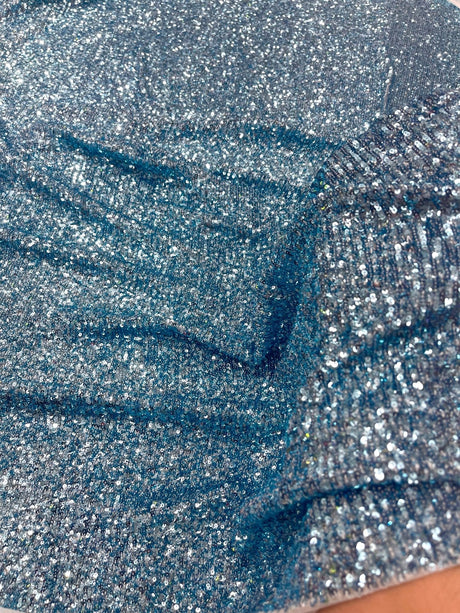 Chain Sequin 4 Way Stretch Mesh Fabric - Purple, Light Blue, 54" Width (1 Yard)