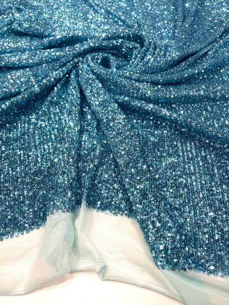 Chain Sequin 4 Way Stretch Mesh Fabric - Purple, Light Blue, 54" Width (1 Yard)