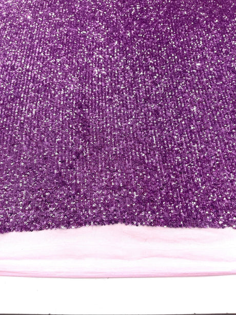 Chain Sequin 4 Way Stretch Mesh Fabric - Purple, Light Blue, 54" Width (1 Yard)