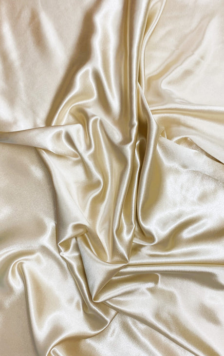 Crepe Satin Polyester Fabric - Champagne, Shiny Matte Finish, 58" Width (1 Yard)