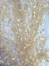 3D Butterflies Champagne Polyester Fabric - Light Weight Satin Butterflies On 2-Way Stretch Mesh, Champagne, 54" Width