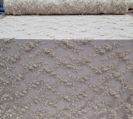Beaded Bridal Lace Champagne Floral Mesh