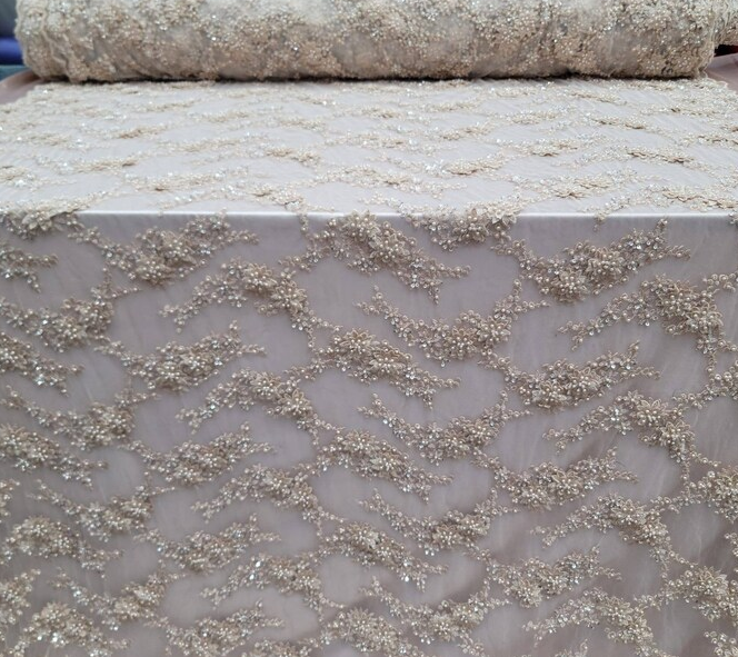 Beaded Bridal Lace Champagne Floral Mesh