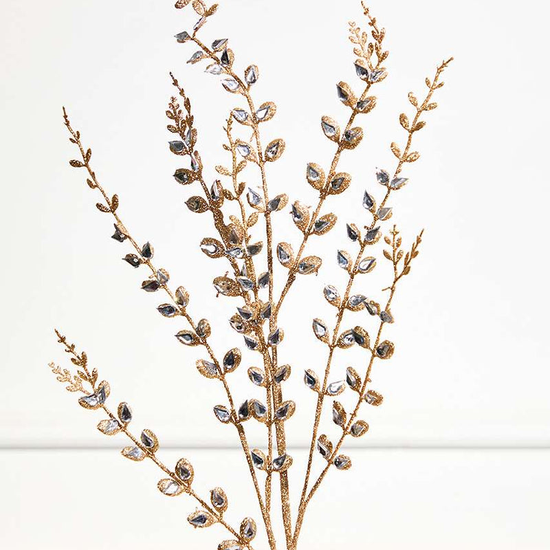 33" Jeweled Champagne Leaf Spray