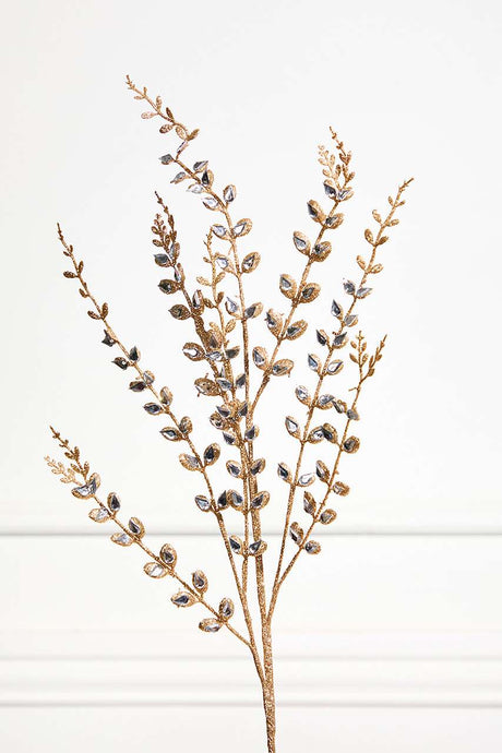 33" Jeweled Champagne Leaf Spray