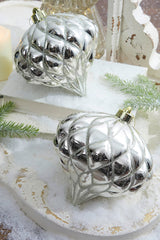 6” Shiny Diamond, Champagne Onion Finial Ornament - Box of 2