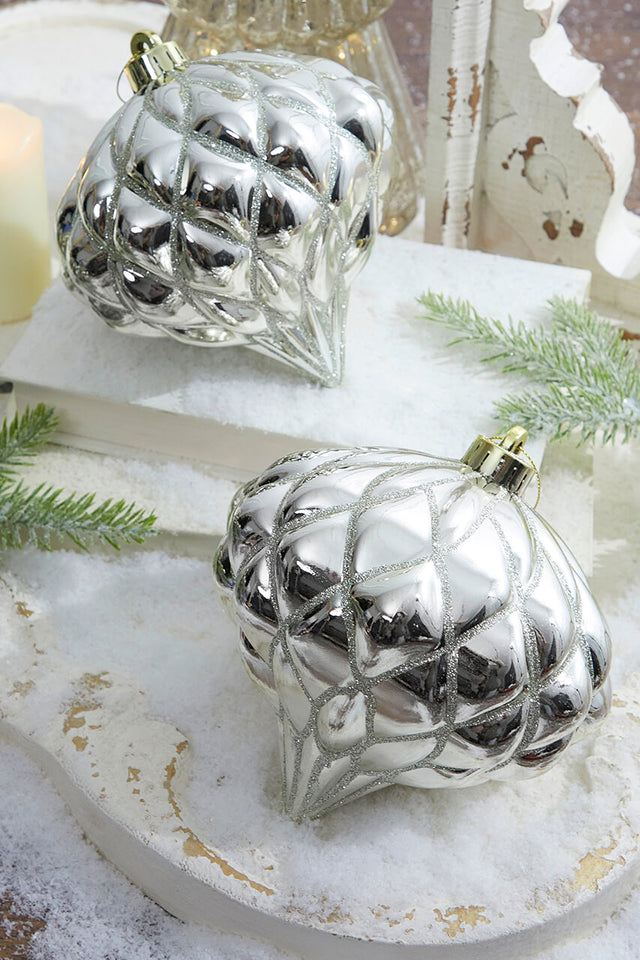 6” Shiny Diamond, Champagne Onion Finial Ornament - Box of 2