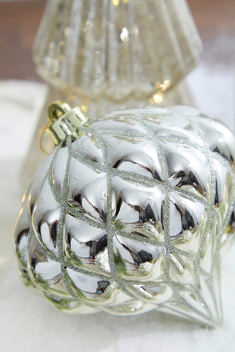 6” Shiny Diamond, Champagne Onion Finial Ornament - Box of 2