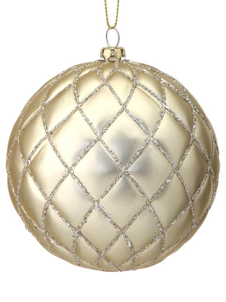 10 CM Champagne Matte Glitter Quilted Net Ball Ornament