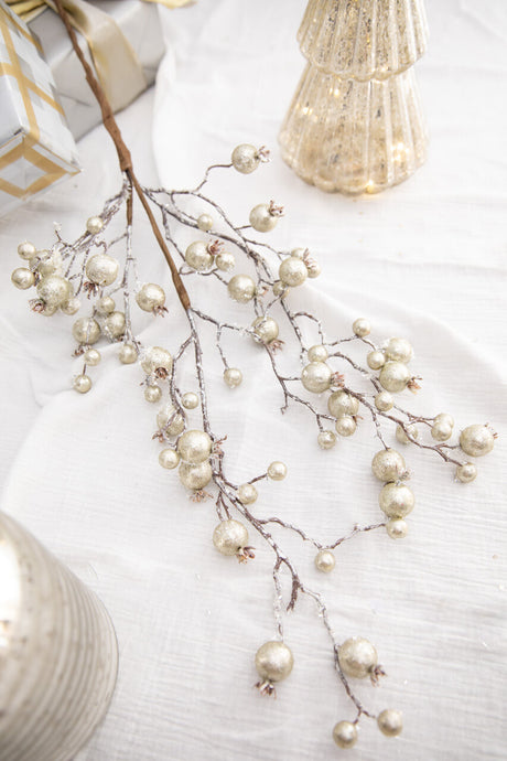 38” Platinum Gilded Frosted Crabapple Christmas Spray