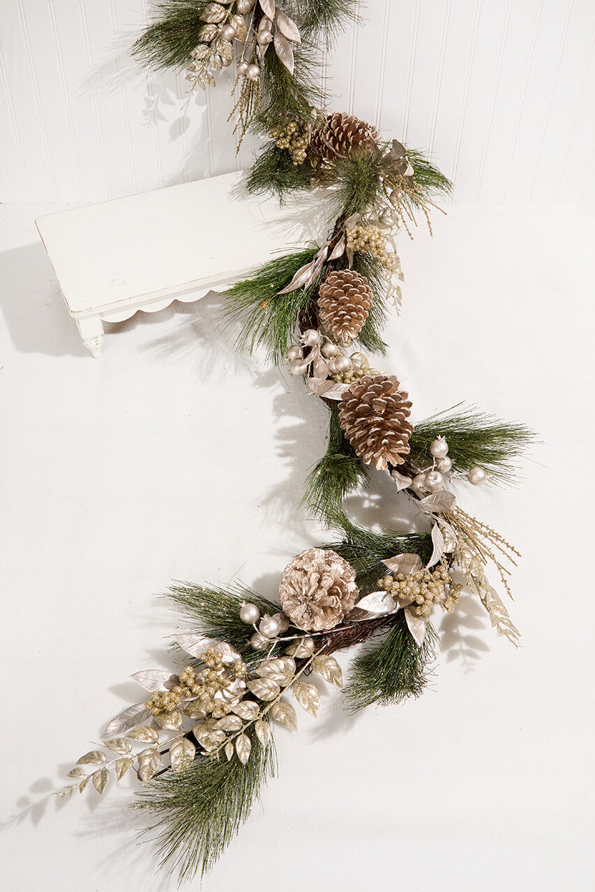6' Berry/Pinecone/Cedar Garland - Champagne