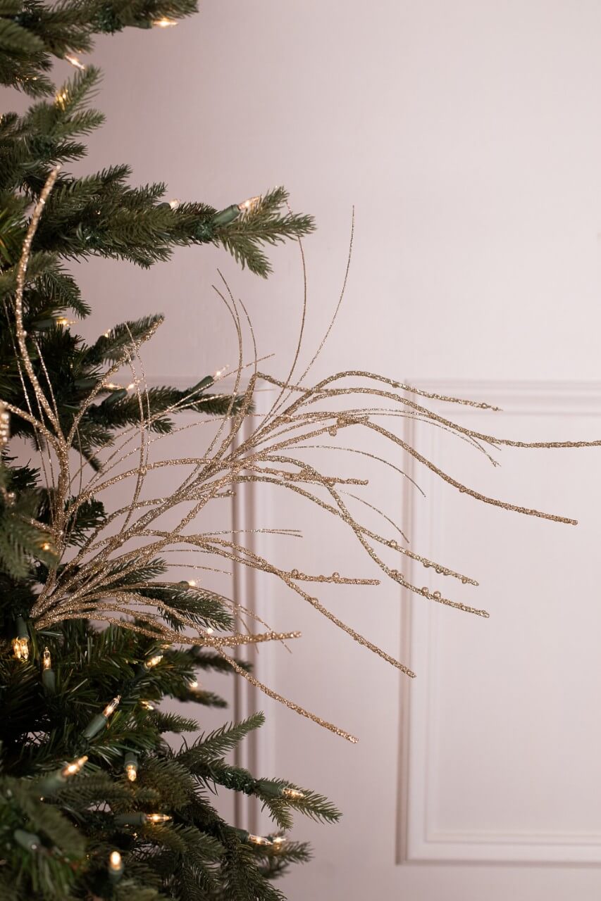 32” Champagne Glitter Curly Willow/Grass Spray