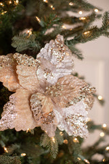 19” x 12.5" Sequin Glitter Sheer Poinsettia Stem