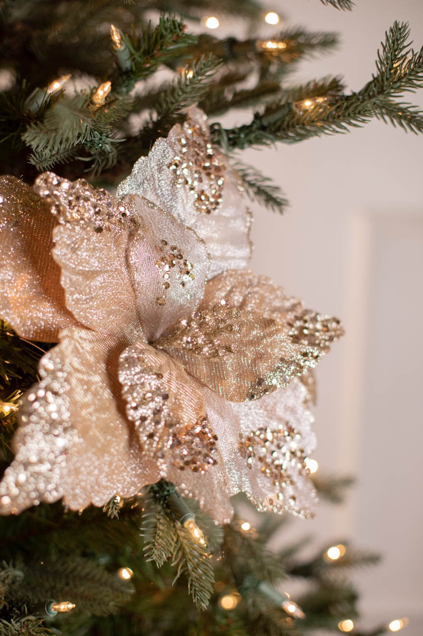19” x 12.5" Sequin Glitter Sheer Poinsettia Stem
