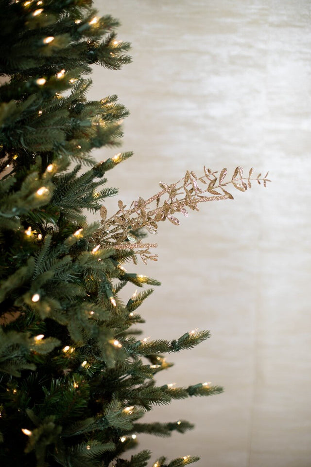 29” Champagne Glitter Sequin Boxwood Berry Spray