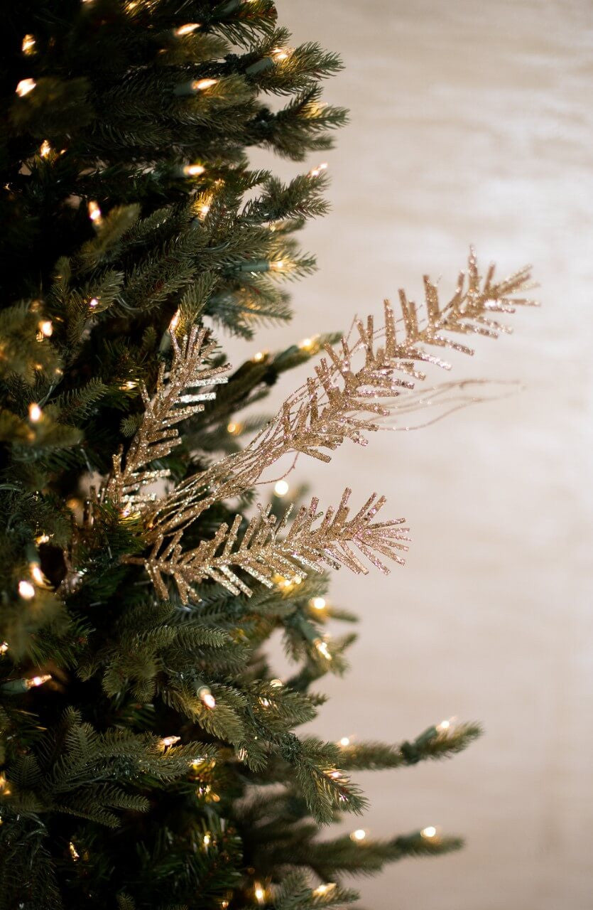 Champagne Glitter Sequin Pine Spray 30 Inch Elegant Christmas Decor