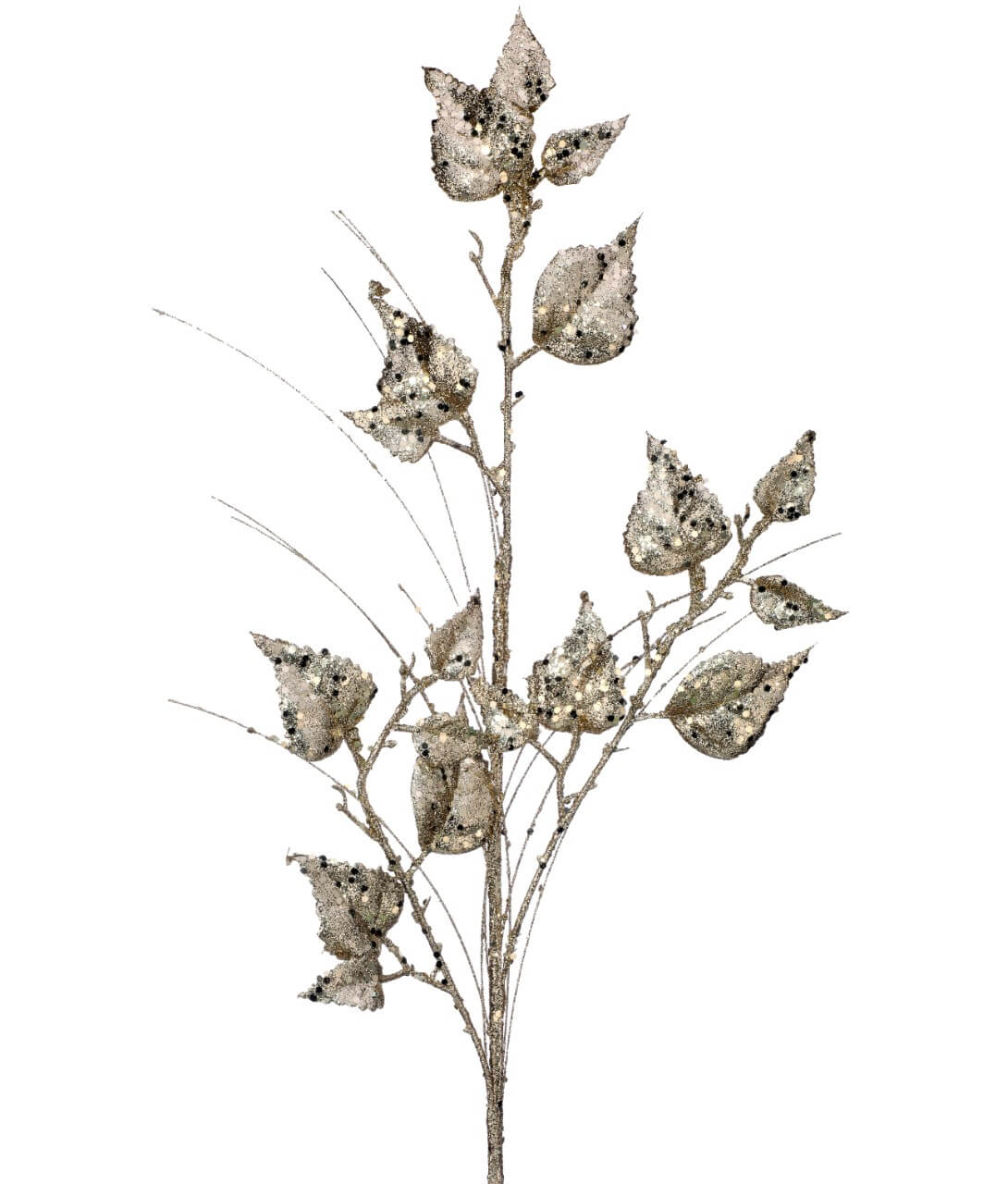30” Champagne Glitter Sequin Rose Leaf Grass Christmas Spray