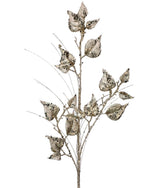 30” Champagne Glitter Sequin Rose Leaf Grass Christmas Spray