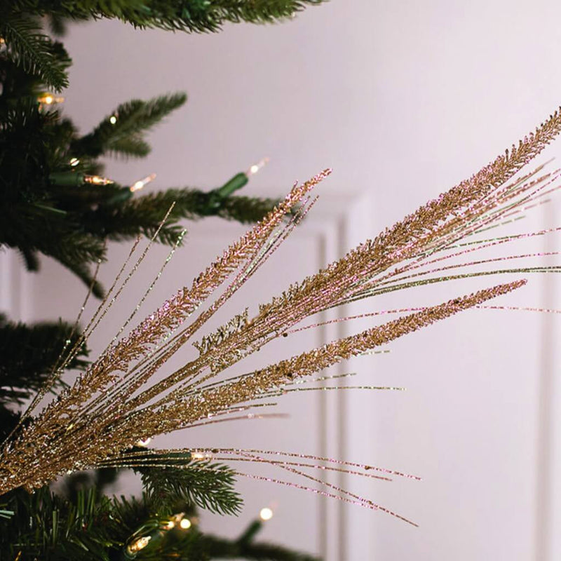 34 Inch Champagne Glitter Triple Spike Grass Spray