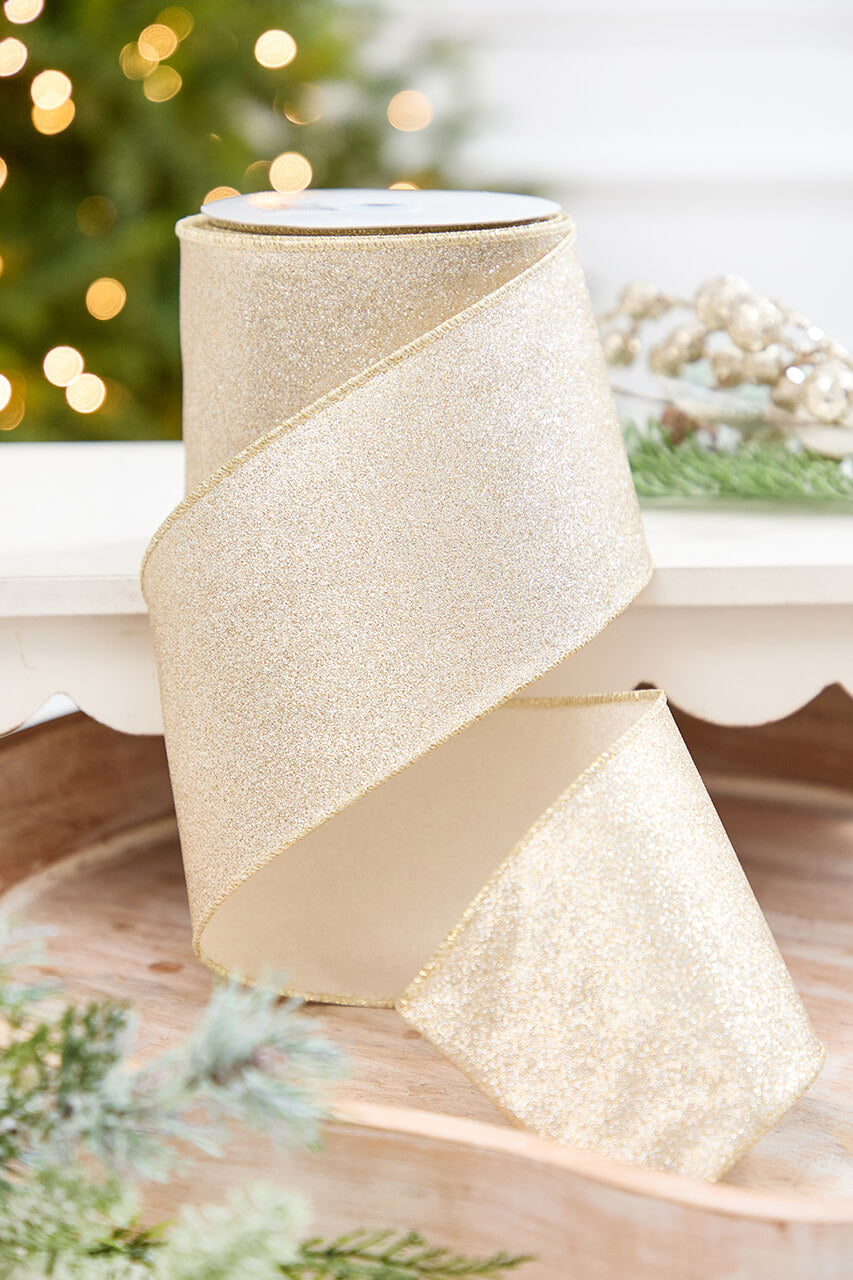 4" x 10 Yard Champagne Shimmer Glitter Ribbon