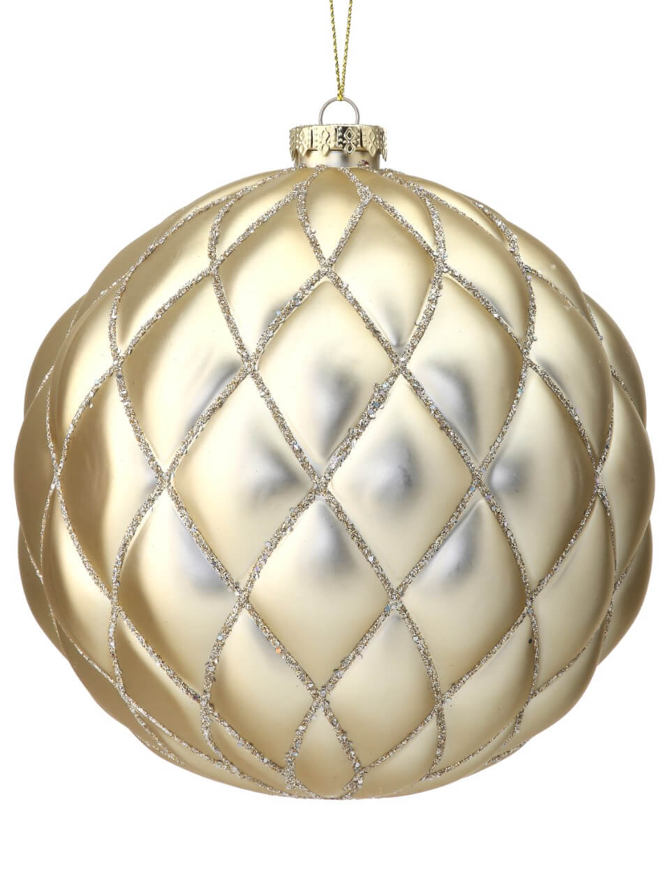 15 CM Champagne Matte Glitter Net Ball Ornament