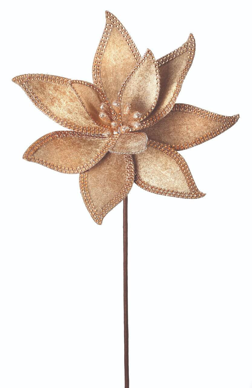 24 Inch x 12 Inch Jeweled Edge Regal Poinsettia Stem – Elegant Warmth with Luxurious Holiday Shine