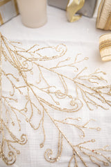 34" Champagne Glitter Lace Leaf Spray Christmas Decor