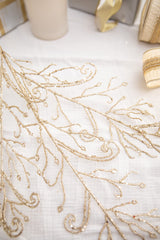 34" Champagne Glitter Lace Leaf Spray